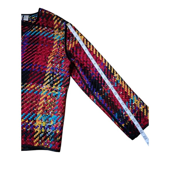 Chico's Art To Wear Silk Open Front Blazer Womens Large Multicolor Basket Weave - Picture 8 of 8